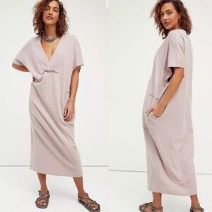 Free people beach Womens Sun shower v neck 100% cotton midi dress with pockets S